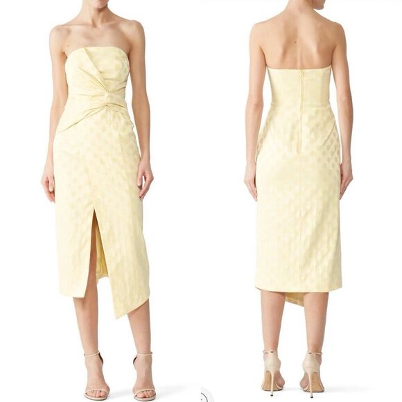 C/MEO Collective Elate Midi Dress Women Large Pale Yellow Floral Brocade Sheath - Picture 1 of 13